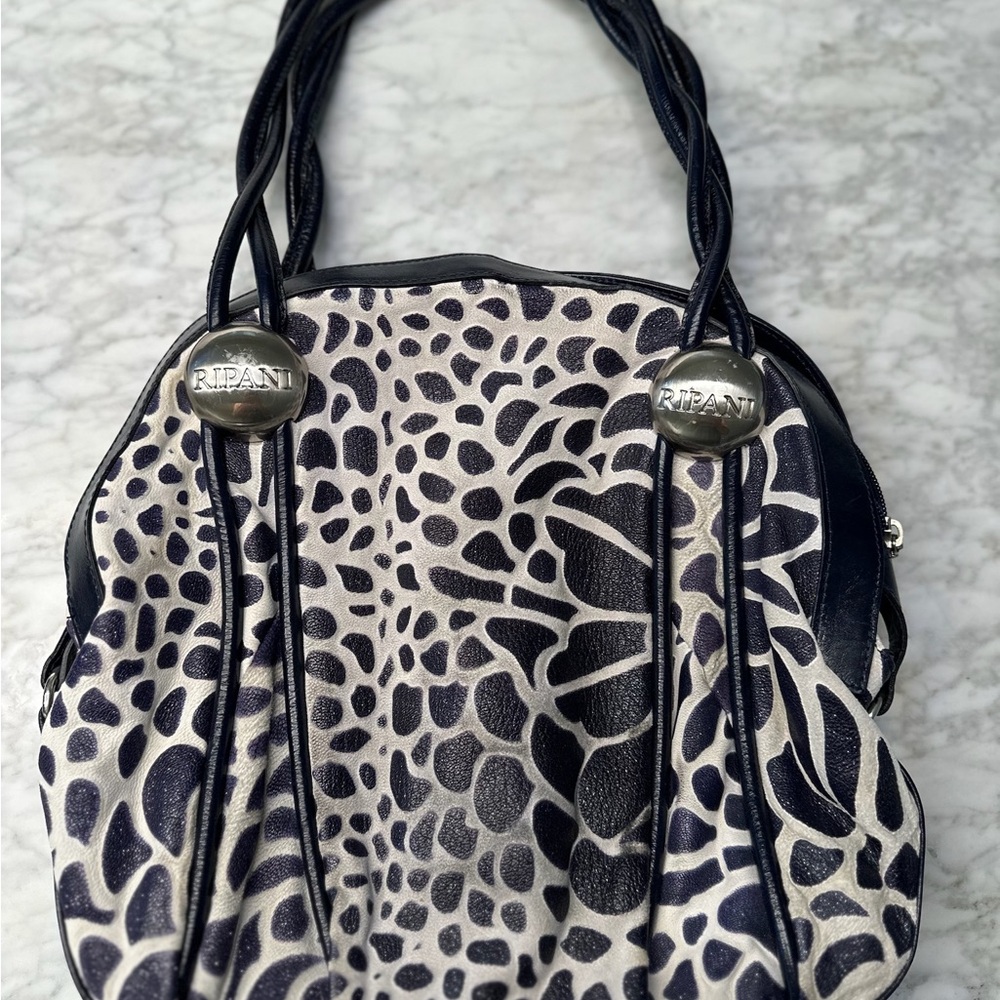 Slightly used - Ripani Dark Blue and White Patterned Handbag